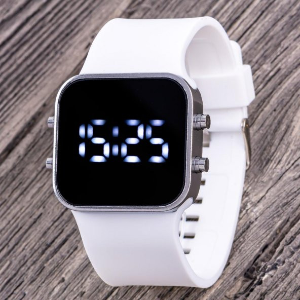 Led Unisex Saat Beyaz Silikon Kordon Kadın Kol Saati Tuşlu Dijital Erkek Saat