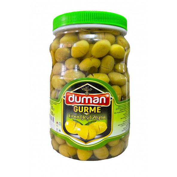 DUMAN GURME BİRİNCİ KALİTE KAHVALTILIK KIRMA YEŞİL ZEYTİN KAVANOZ 1000 GR