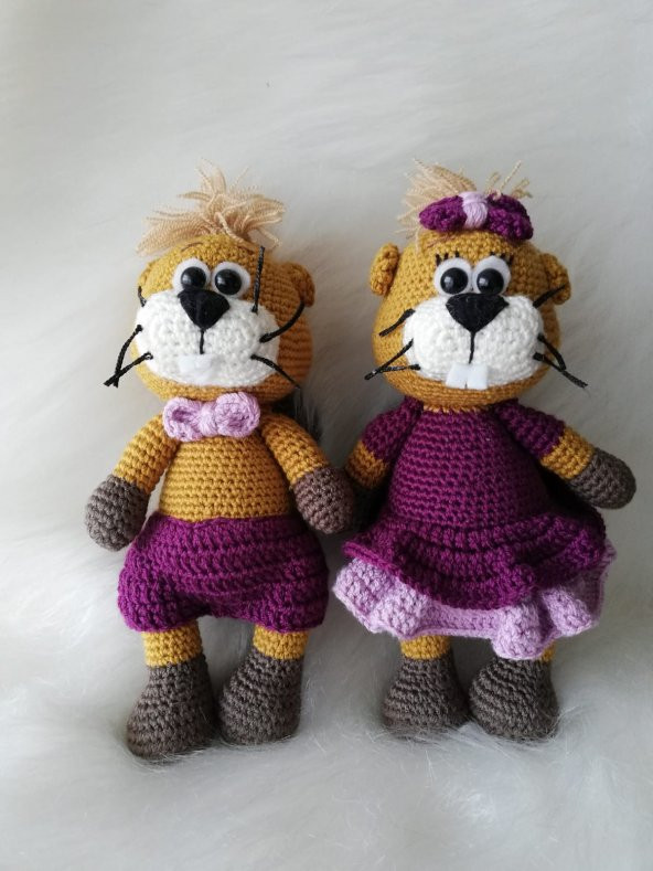Bay ve Bayan Kunduz Amigurumi Organik Oyuncak - 1