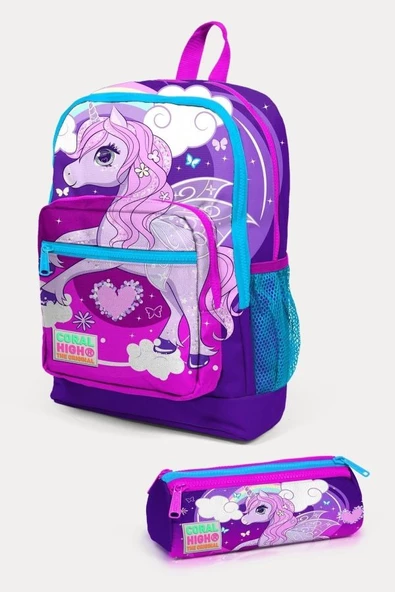 Coral High Kids Mor Pembe Unicorn Desenli 2'li Okul Çanta Seti - Kız Çocuk ürün görseli 1