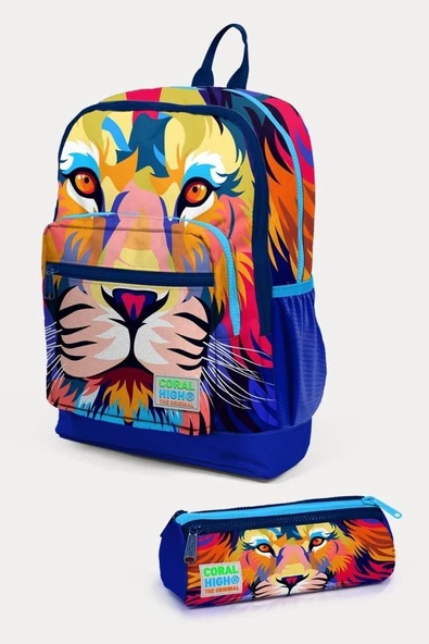 Coral High Kids Lacivert Saks Aslan Desenli 2'li Okul Çanta Seti - Erkek Çocuk