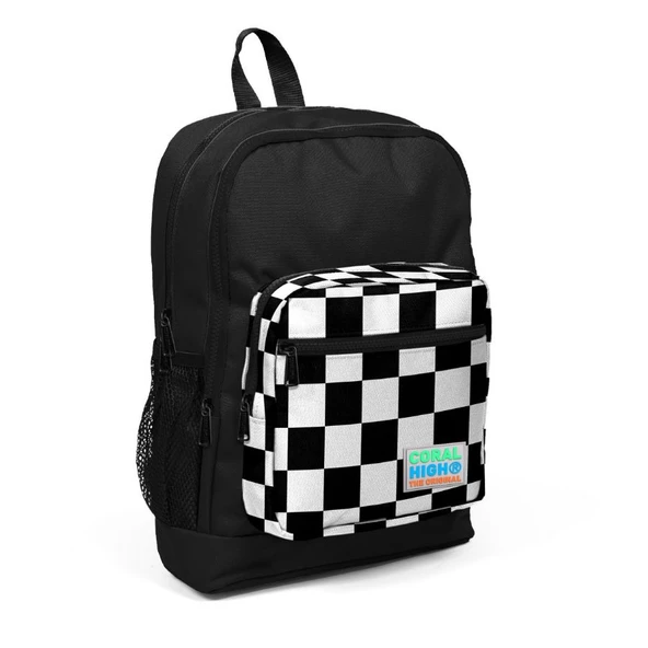 Coral High Erkek Çocuk İlkokul Okul Sırt Çantası ve Beslenme Çanta Seti - Siyah Damalı - Resim 2