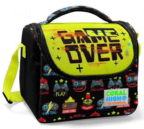 Coral High Okul Çantası ve Termal Beslenme Çanta Seti - Kız Çocuk Game Over USB ve AUX Çıkışlı - Resim 4