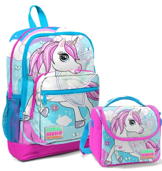 Coral High Mavi Unicorn Kız Çocuk İlköğretim Okul Sırt Çantası ve Beslenme Çanta Seti ürün görseli