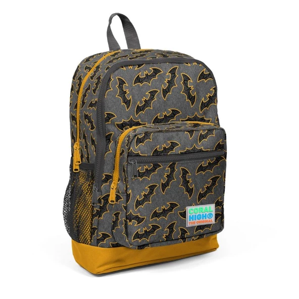 Coral High Erkek Çocuk İlkokul Okul Sırt Çantası ve Beslenme Çanta Seti - Gri Hardal Yarasa - Resim 2