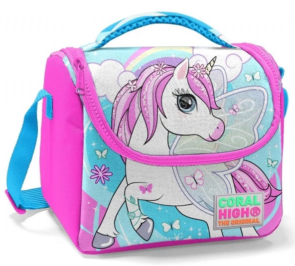 Coral High Mavi Unicorn Kız Çocuk İlköğretim Okul Sırt Çantası ve Beslenme Çanta Seti - Resim 4