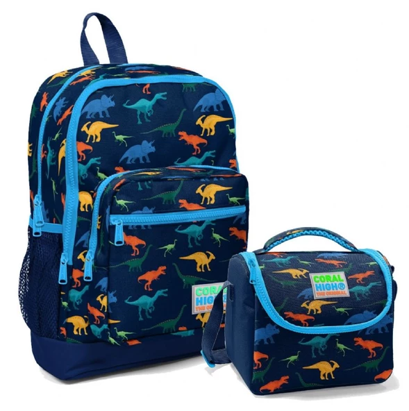 Coral High İlkokul Sırt Çantası ve Beslenme Çantası Seti - Mavi Dinazor Erkek Çocuk ürün görseli