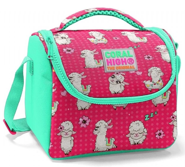 Coral High Okul Çantası ve Beslenme Çantası Seti - Kız Çocuk Yeşil Kırmızı Lama - USB Soketli - Resim 4
