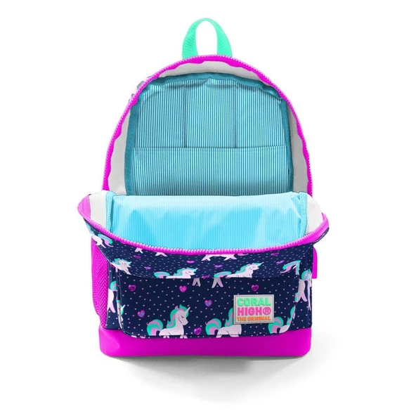 Coral High İlkokul Çanta Seti - USB ve AUX Çıkışlı Kız Çocuk Pembe Mavi Unicorn - Resim 3