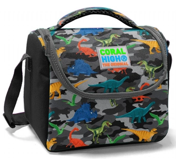 Coral High Baskılı Erkek Çocuk Okul Çanta Seti Gri Yeşil Dinazor Kamuflaj - 4