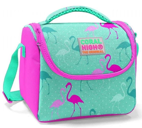 Coral High Okul Çantası ve Beslenme Çantası Seti - Kız Çocuk Yeşil Flamingo - USB Soketli - Resim 4