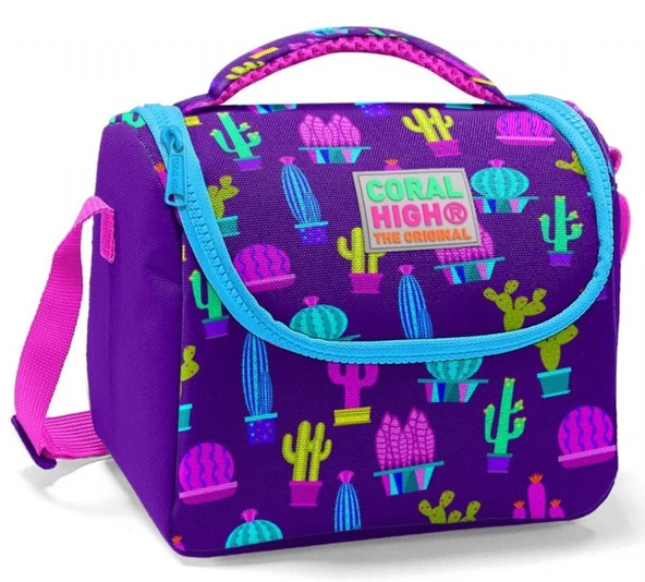 Coral High İlkokul Çantası ve Beslenme Seti Mor Kaktüs Kız Çocuk - Resim 4