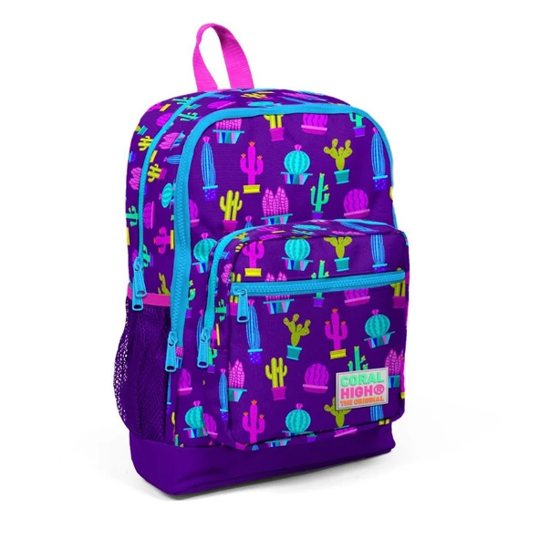 Coral High İlkokul Çantası ve Beslenme Seti Mor Kaktüs Kız Çocuk - Resim 2