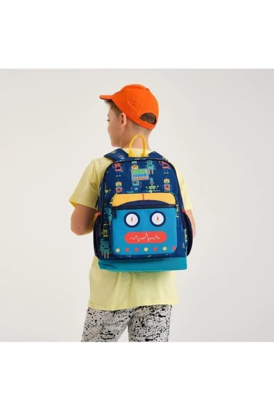 Coral High Kids Lacivert Çivit Robot Desenli 2'li Okul Çanta Seti - Erkek Çocuk - Resim 2