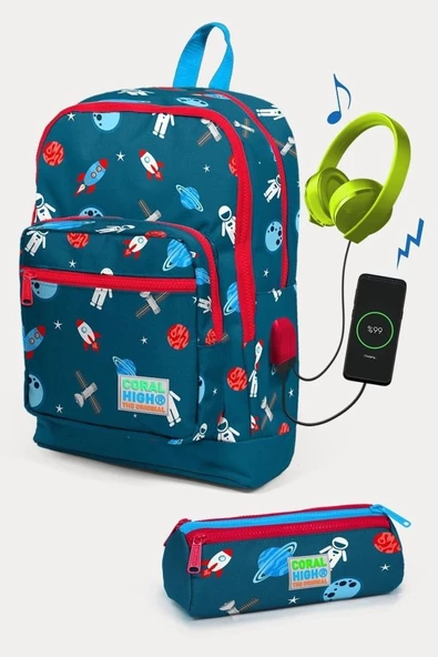 Coral High Uzay Desenli USB'li 2'li Okul Çanta Seti - Erkek Çocuk ürün görseli