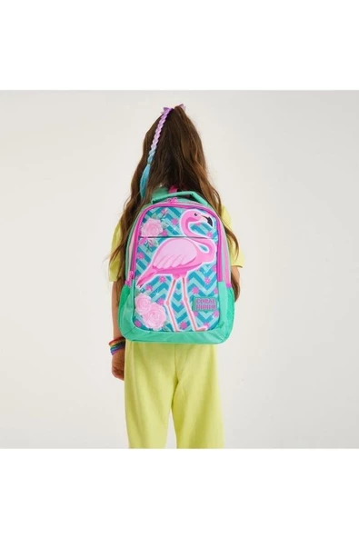 Coral High Kids Su Yeşili Pembe Simli Flamingo Desenli 2'li Okul Çanta Seti - Kız Çocuk - 2