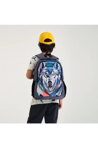Coral High Kids Gri Siyah Kurt Desenli 2'li Okul Çanta Seti - Erkek Çocuk - 2