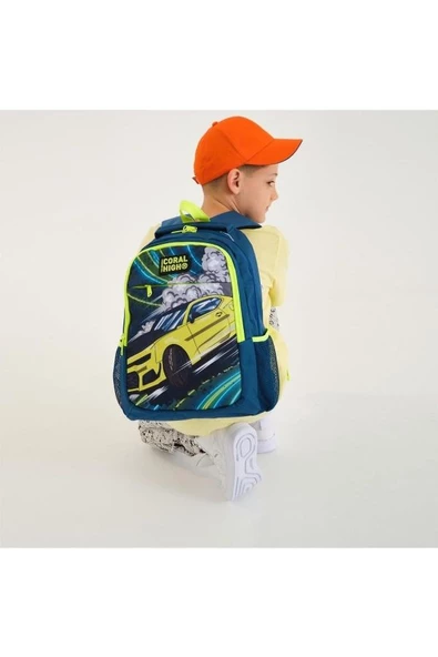 Coral High Kids Nefti Fosforlu Sarı Araba Desenli 2'li Okul Çanta Seti - Erkek Çocuk - 2