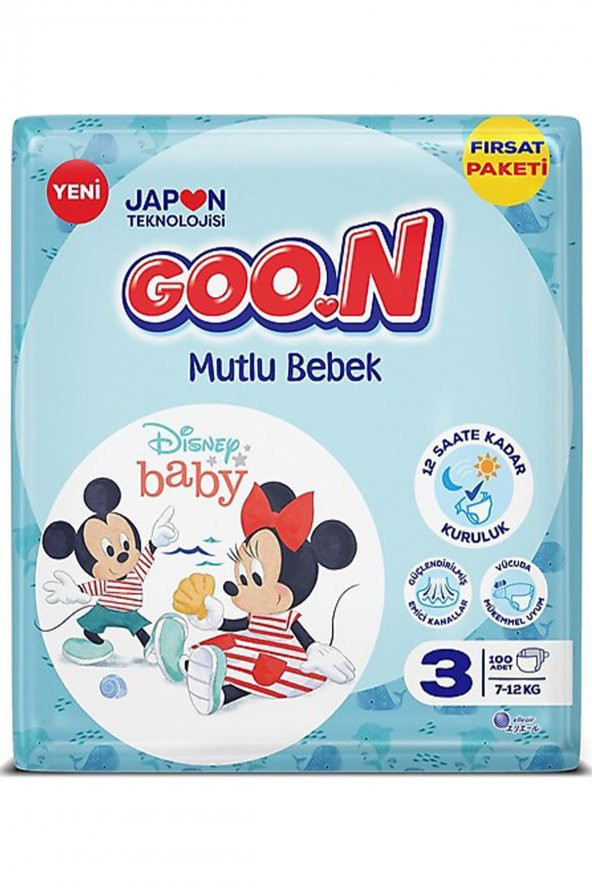 Goo.n Mutlu Bebek 3 beden 100adet Bebek Bezi