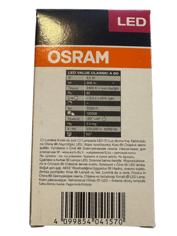 Osram 8.5W (60W) Beyaz Işık E27 Duylu Klasik Led Ampul (10 Adet) - 2
