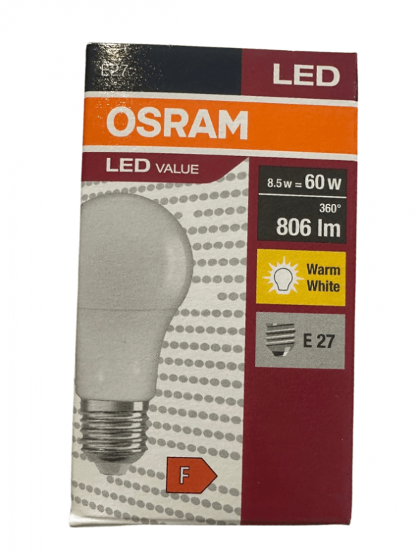 Osram 8.5W (60W) Sarı Işık E27 Duylu Klasik Led Ampul (3 Adet)