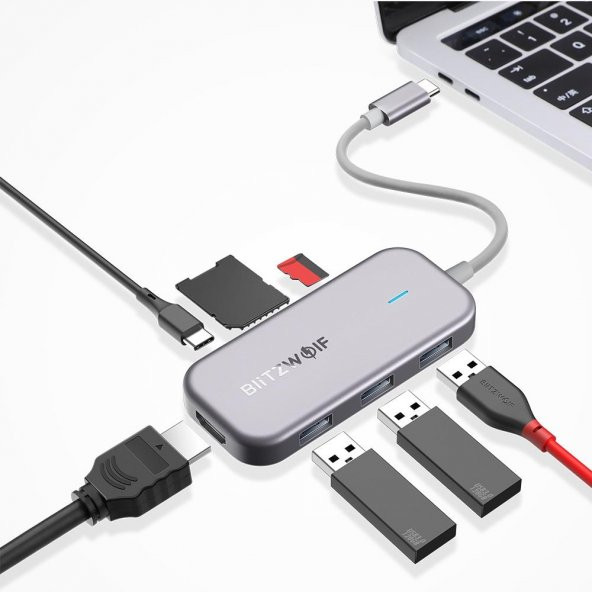 BlitzWolf® BW-TH5 3ü 1 Arada USB 3.0 TF Kart Okuyucu ile 7 in 1 USB-C Veri Merkezi USB-C PD Şarj MacBooklar için 4K Ekran USB Hub