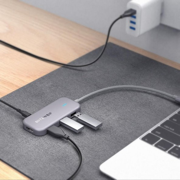 BlitzWolf® BW-TH5 3ü 1 Arada USB 3.0 TF Kart Okuyucu ile 7 in 1 USB-C Veri Merkezi USB-C PD Şarj MacBooklar için 4K Ekran USB Hub - 5