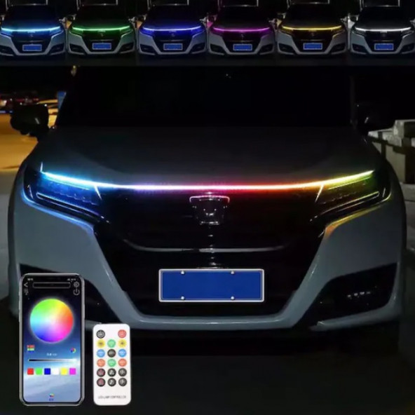 App Kontrollü Kaput Ledi Animasyonlu RGB Kayar Led - Sinyal Modüllü 150cm