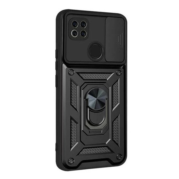 Smcase Xiaomi Redmi 9C Kılıf Kamera Korumalı Yüzüklü Tank Pars SilikonNano Ekran Koruyucu