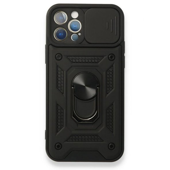 Smcase Apple iPhone 12 Pro Max Kılıf Kamera Korumalı Yüzüklü Tank Pars SilikonNano Ekran Koruyucu