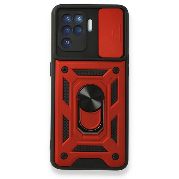 Smcase Oppo Reno 5 Lite Kılıf Kamera Korumalı Yüzüklü Tank Pars SilikonNano Ekran Koruyucu - Resim 3