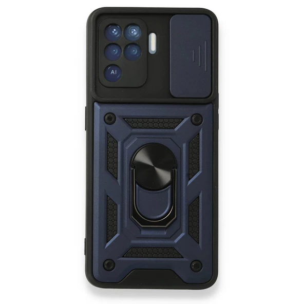 Smcase Oppo Reno 5 Lite Kılıf Kamera Korumalı Yüzüklü Tank Pars SilikonNano Ekran Koruyucu - Resim 2