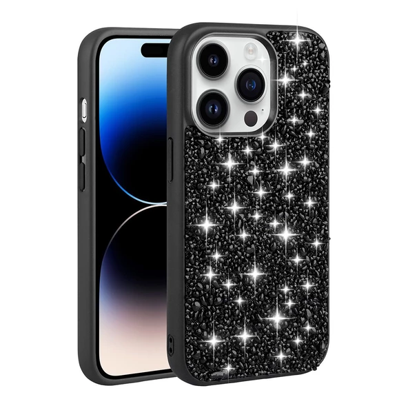 Smcase Apple iPhone 14 Pro Kılıf Linea Stil Kapak Diamond Parlak Taşlı Silikon