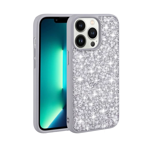 Smcase Apple iPhone 12 Pro Max Kılıf Linea Stil Kapak Diamond Parlak Taşlı Silikon