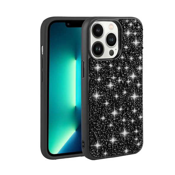 Smcase Apple iPhone 12 Pro Kılıf Linea Stil Kapak Diamond Parlak Taşlı Silikon