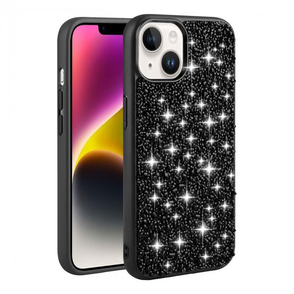 Smcase Apple iPhone 14 Plus Kılıf Linea Stil Kapak Diamond Parlak Taşlı Silikon