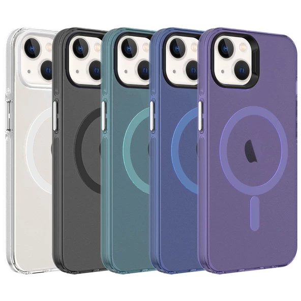 Smcase Apple iPhone 13 Kılıf Flex Tuşlu Magsafeli C-Pro Arkası Buzlu Transparan - 2