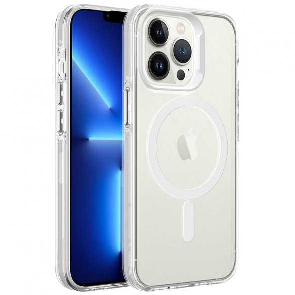 Smcase Apple iPhone 13 Pro Kılıf Flex Tuşlu Magsafeli C-Pro Arkası Buzlu Transparan