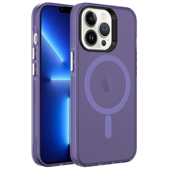 Smcase Apple iPhone 13 Pro Max Kılıf Flex Tuşlu Magsafeli C-Pro Arkası Buzlu Transparan