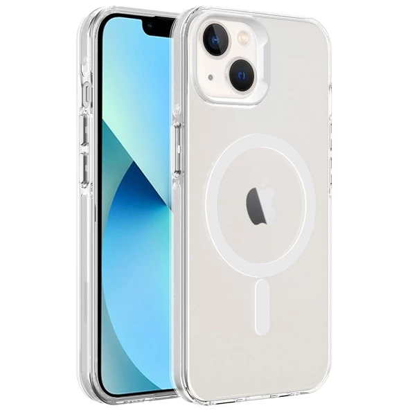 Smcase Apple iPhone 14 Kılıf Flex Tuşlu Magsafeli C-Pro Arkası Buzlu Transparan