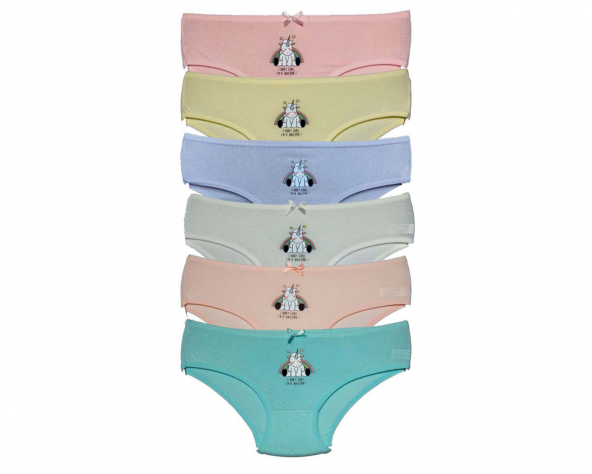 6lı Baskılı Pamuklu Kız Çocuk Külot ürün görseli