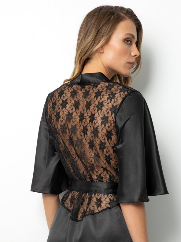 Sırtı Dantelli Saten Sabahlık - Resim 8