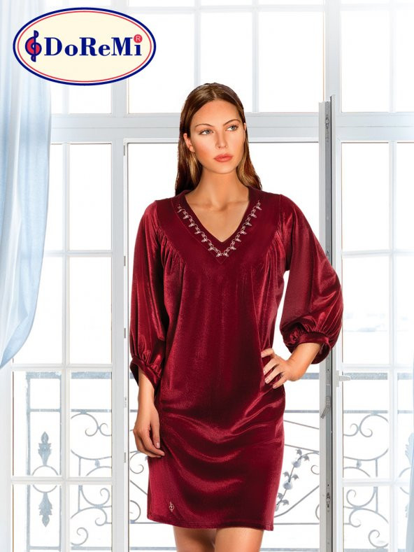 Uzun Kollu Kadife Gecelik - Resim 4