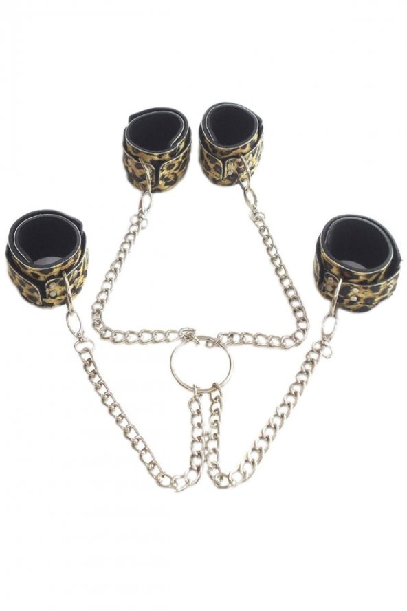 Leopar Deri Zincirli El Ve Ayak Kelepçe Seti ürün görseli