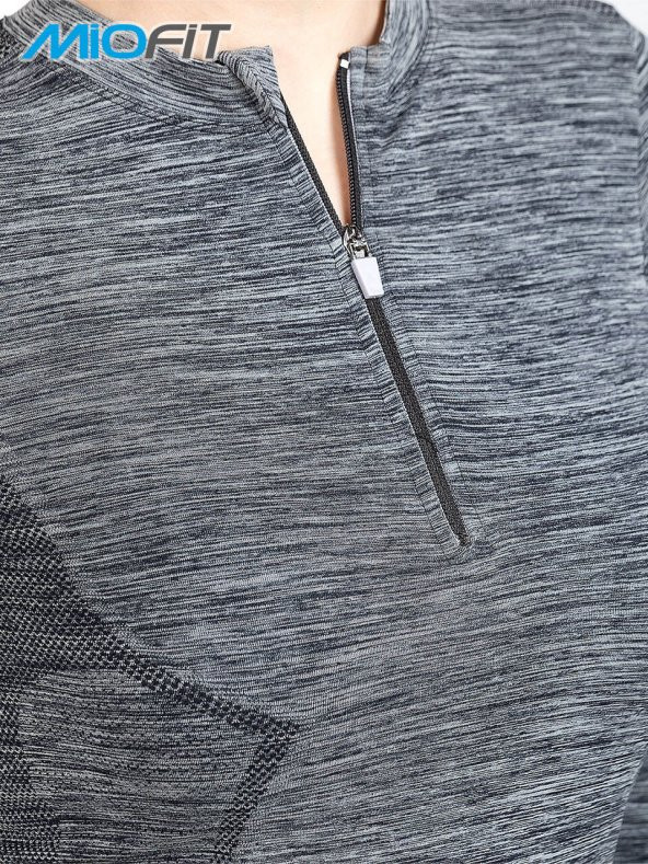 Kadın Tides Fermuar Yakalı Uzun Kollu Dikişsiz Spor Tişört - Resim 3