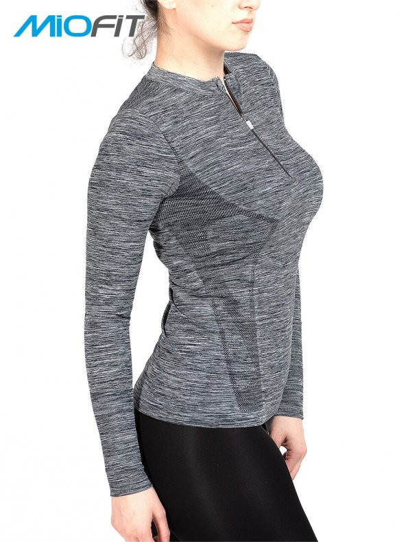 Kadın Tides Fermuar Yakalı Uzun Kollu Dikişsiz Spor Tişört - Resim 5