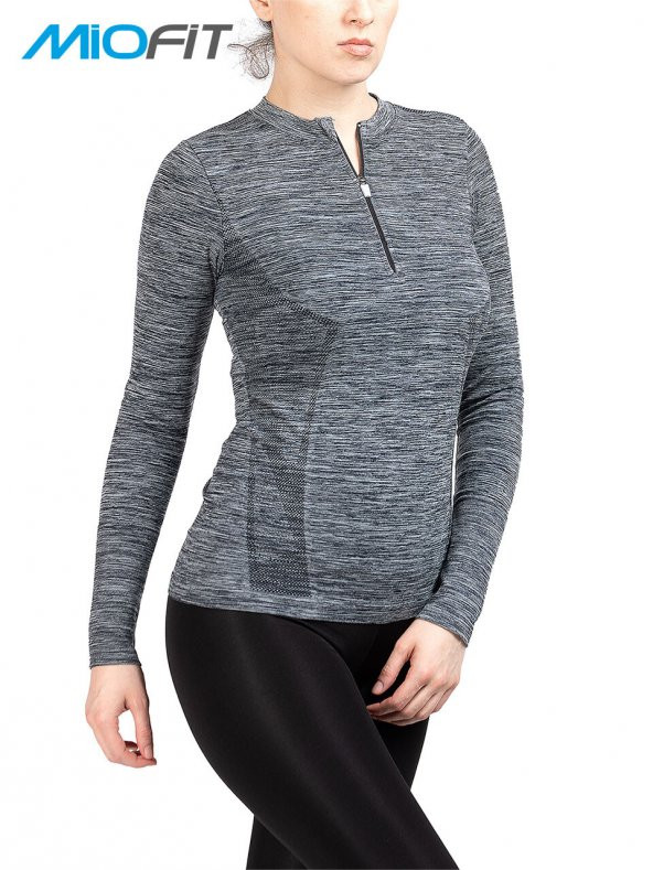 Kadın Tides Fermuar Yakalı Uzun Kollu Dikişsiz Spor Tişört - Resim 6