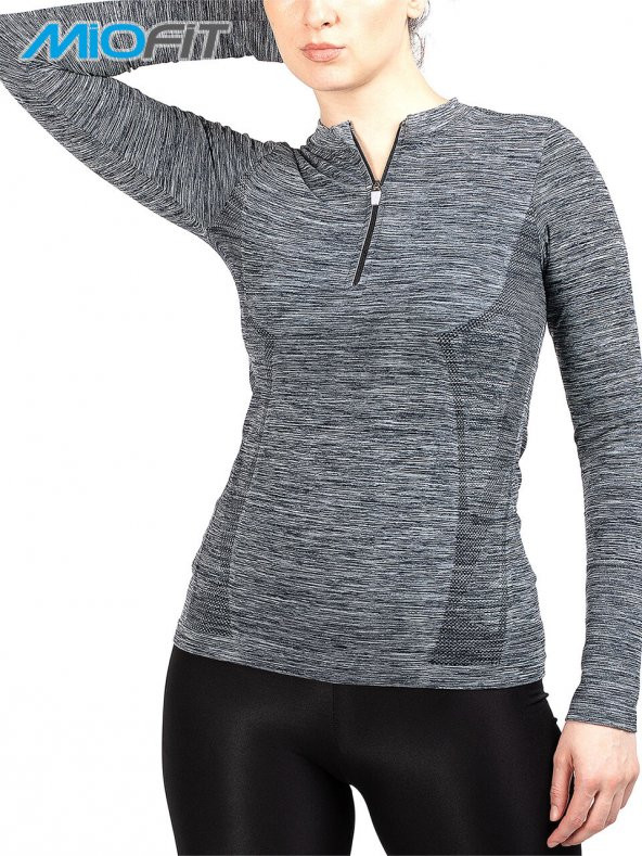 Kadın Tides Fermuar Yakalı Uzun Kollu Dikişsiz Spor Tişört - Resim 11