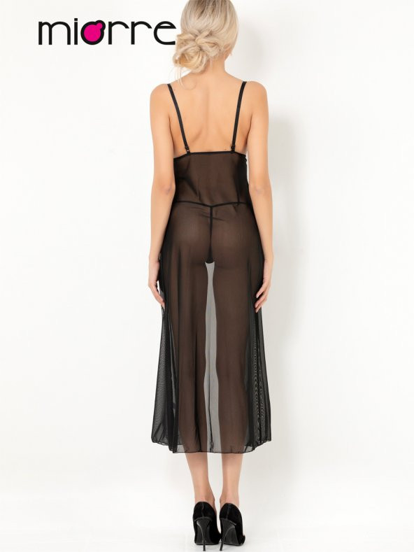 Ayarlanabilir Askılı Dantelli Transparan Gecelik Takım - Resim 5