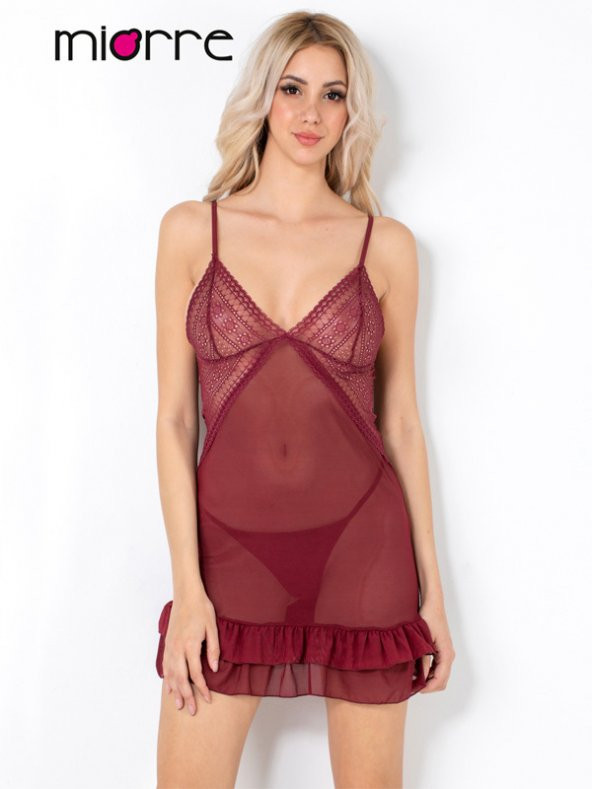 Limerence Etek Ucu Fırfır Detaylı Transparan Gecelik Takım - Resim 2